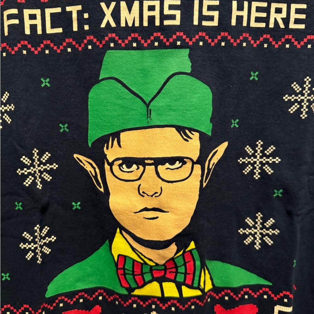 THE OFFICE DWIGHT X-MAS IS HERE ELF UGLY CHRISTMAS BLACK T-SHIRT XL